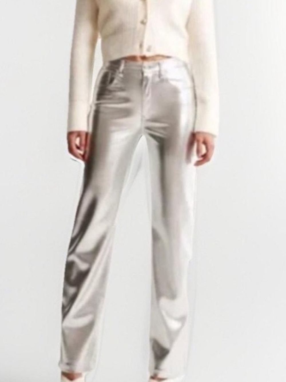 Abercrombie and Fitch 90s Relaxed High Rise Silver Faux Leather Jeans 4